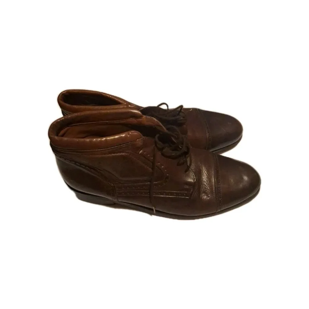 Johnston & Murphy Boots Brown Leather US 11.5 M Made In Italy Mens Cellini